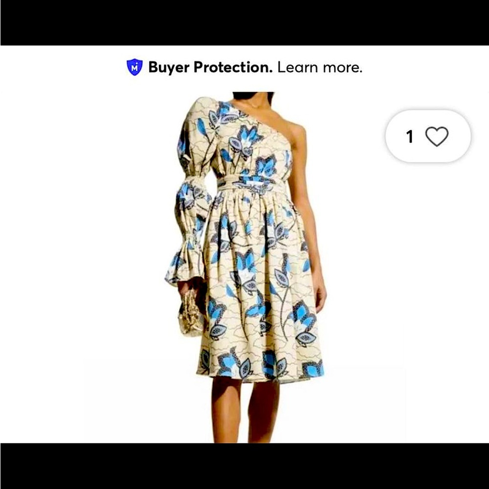 NWT Autumn Adeigbo One Shoulder Dress in Cream and Blue